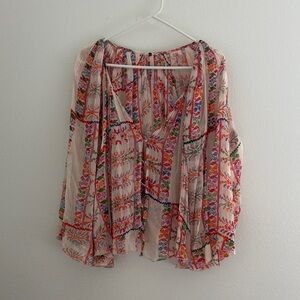 Free People Light Pink Embroidered Boho Long Sleeve Top